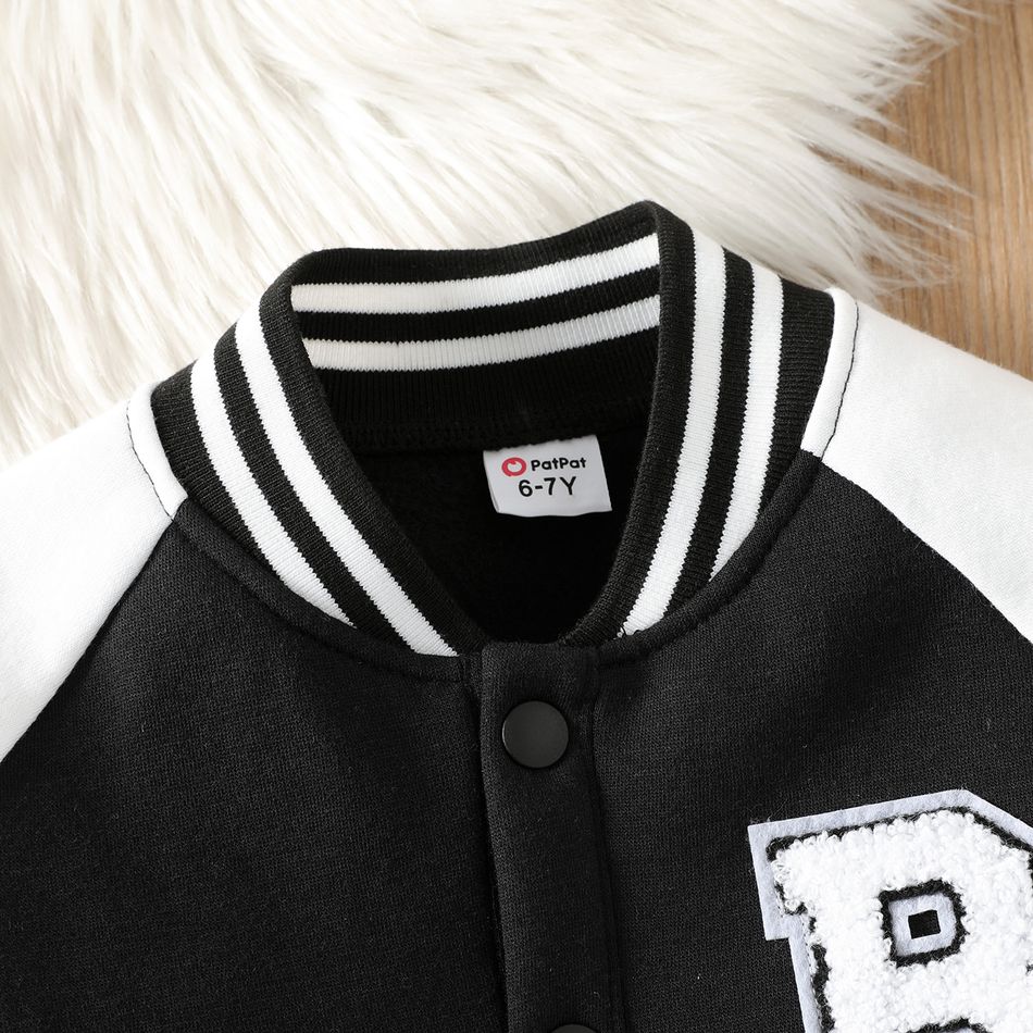 Kid Boy/Kid Girl Letter Embroidered Striped Button Design Bomber Jacket ColorBlock big image 4