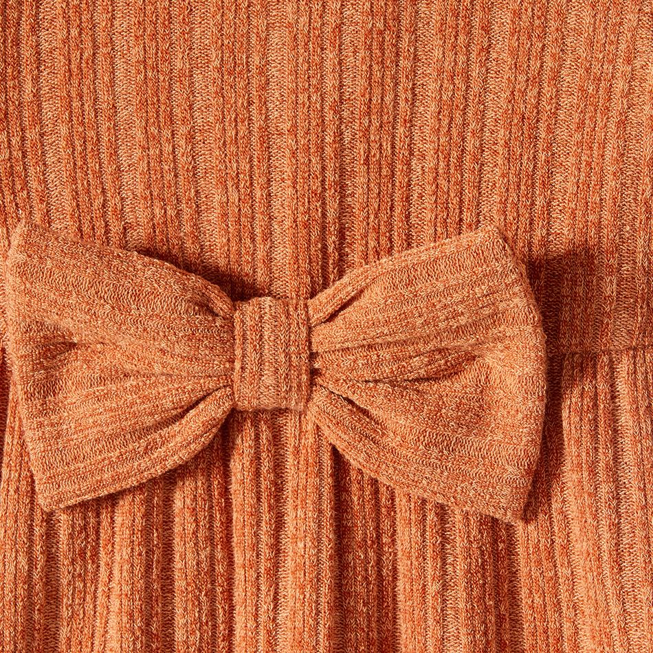 Family Matching Long-sleeve Solid Rib Knit Belted Midi Dresses and Button Up Plaid Shirts Sets Orange big image 10
