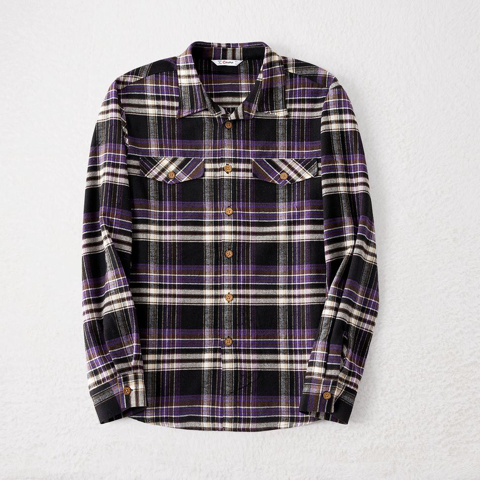 Family Matching Long-sleeve Plaid Belted Dresses and Button Up Shirts Sets Khaki big image 8