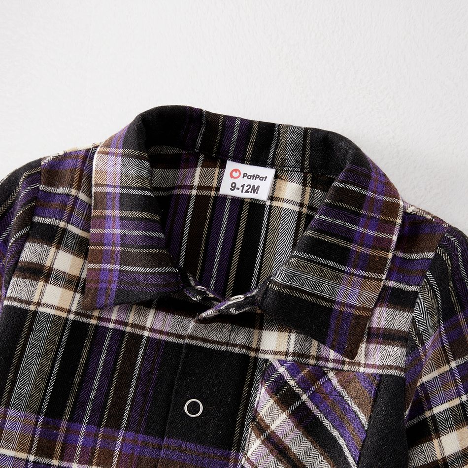 Family Matching Long-sleeve Plaid Belted Dresses and Button Up Shirts Sets Khaki big image 13