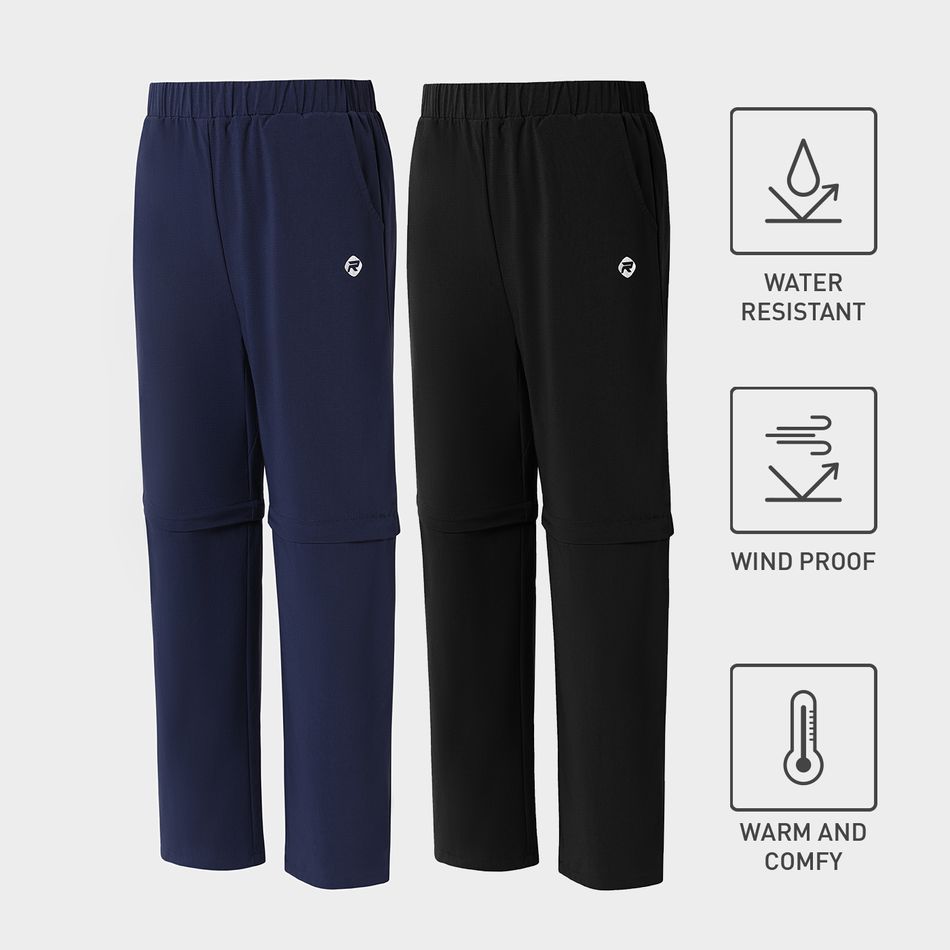 Activewear Kid Boy Solid Color Zipper Design Removable Elasticized Pants Black big image 2