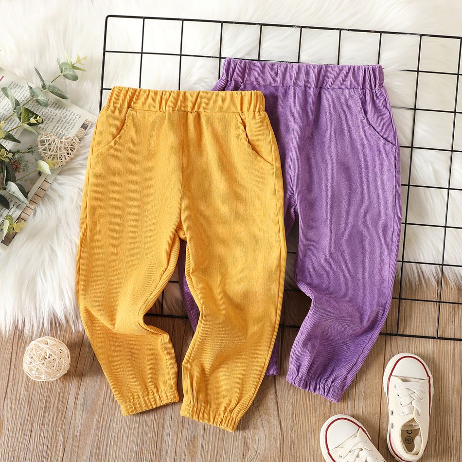 Toddler Girl Solid Color Elasticized Corduroy Pants Yellow