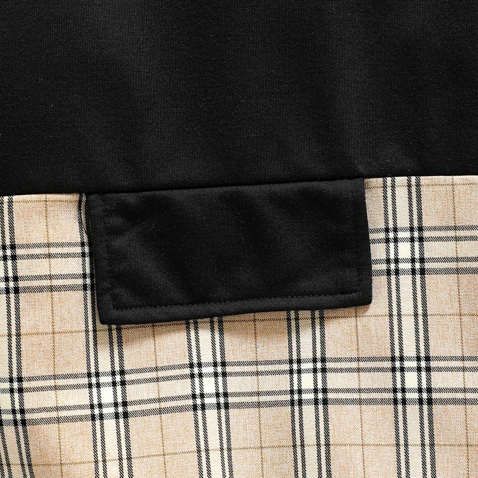 2pcs Kid Boy Plaid Splice Hoodie Sweatshirt and Pocket Design Elasticized Pants Set Black big image 3