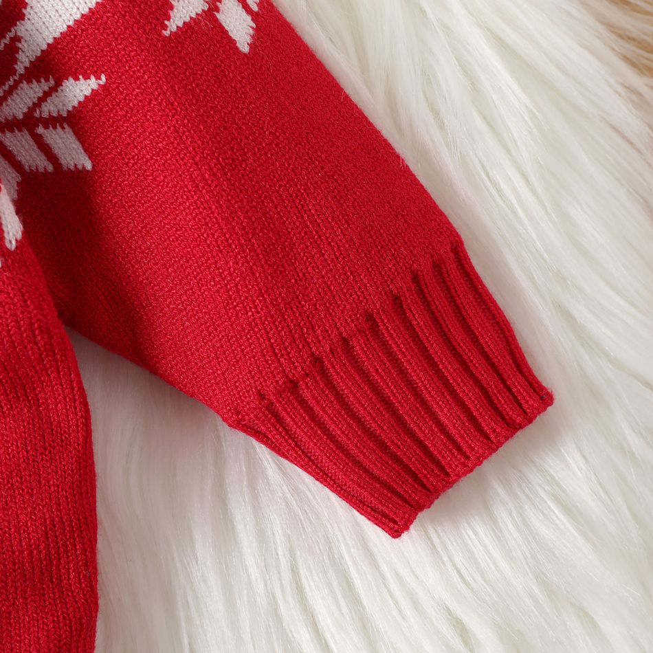 Christmas Baby Boy/Girl Deer & Snowflake Pattern Long-sleeve Colorblock Knitted Sweater Red big image 6