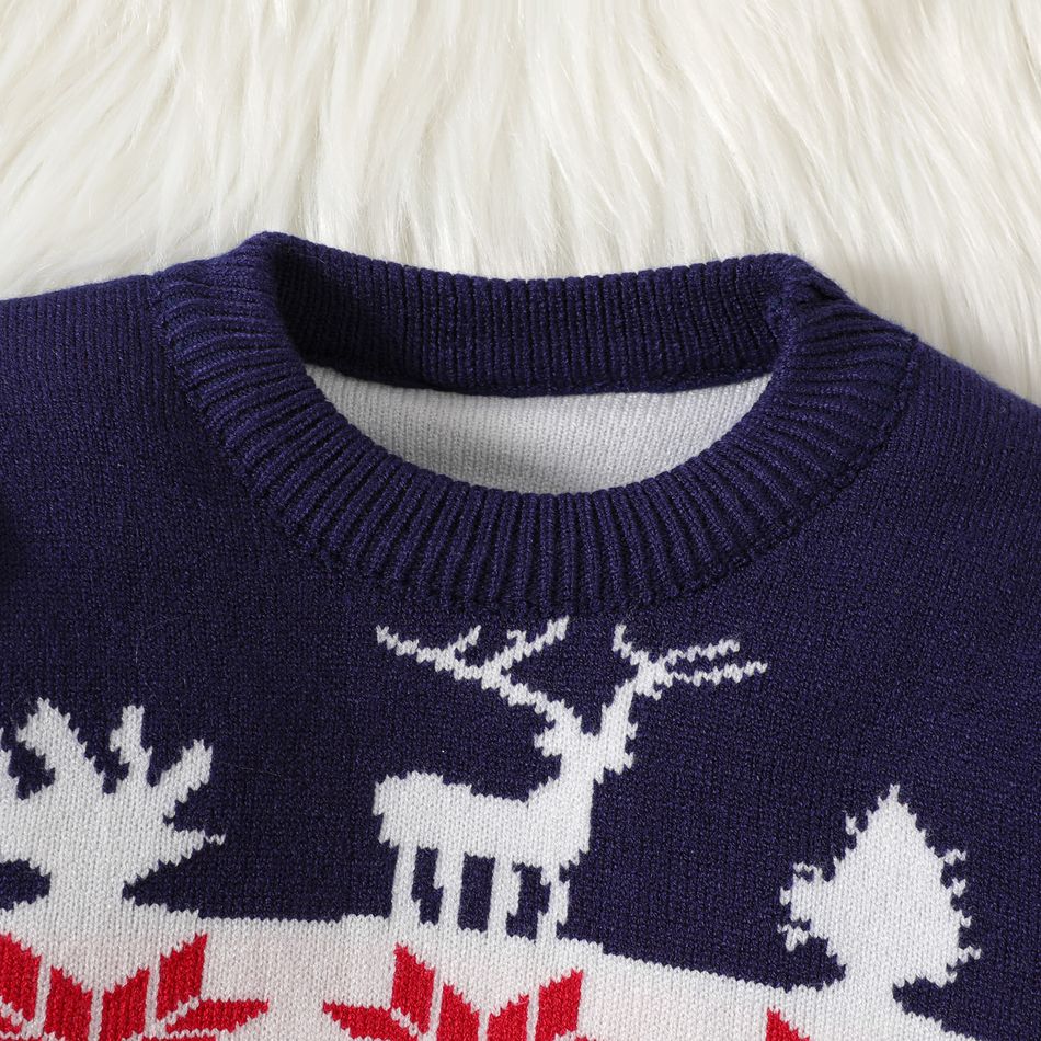 Christmas Baby Boy/Girl Deer & Snowflake Pattern Long-sleeve Colorblock Knitted Sweater Red big image 4