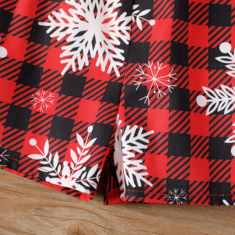 Christmas 2pcs Baby Boy 100% Cotton Short-sleeve Bow Tie Decor Shirt and Snowflake Print Red Plaid Suspender Shorts Set REDWHITE big image 5