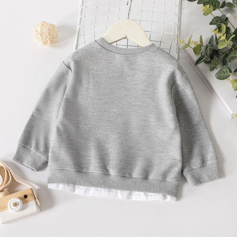 Toddler Boy Faux-two Solid Color Waffle Pullover Sweatshirt Grey big image 2