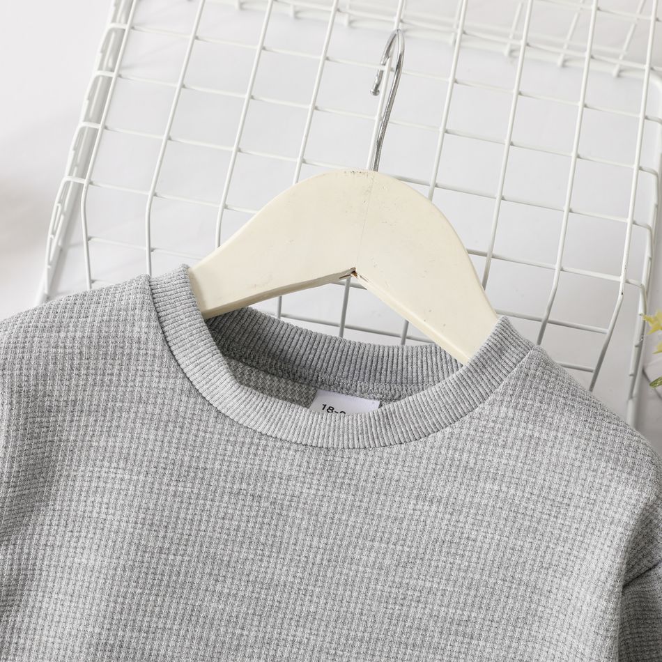 Toddler Boy Faux-two Solid Color Waffle Pullover Sweatshirt Grey big image 3