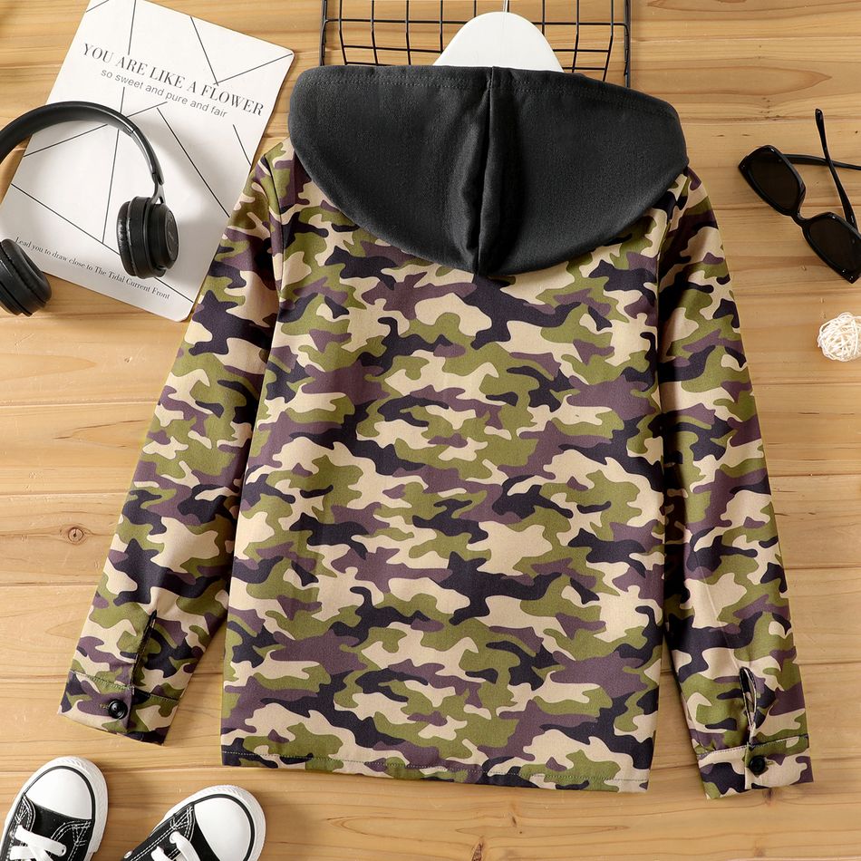 Kid Boy Camouflage Print Button Design Hooded Cotton Long-sleeve Shirt Camouflage big image 5