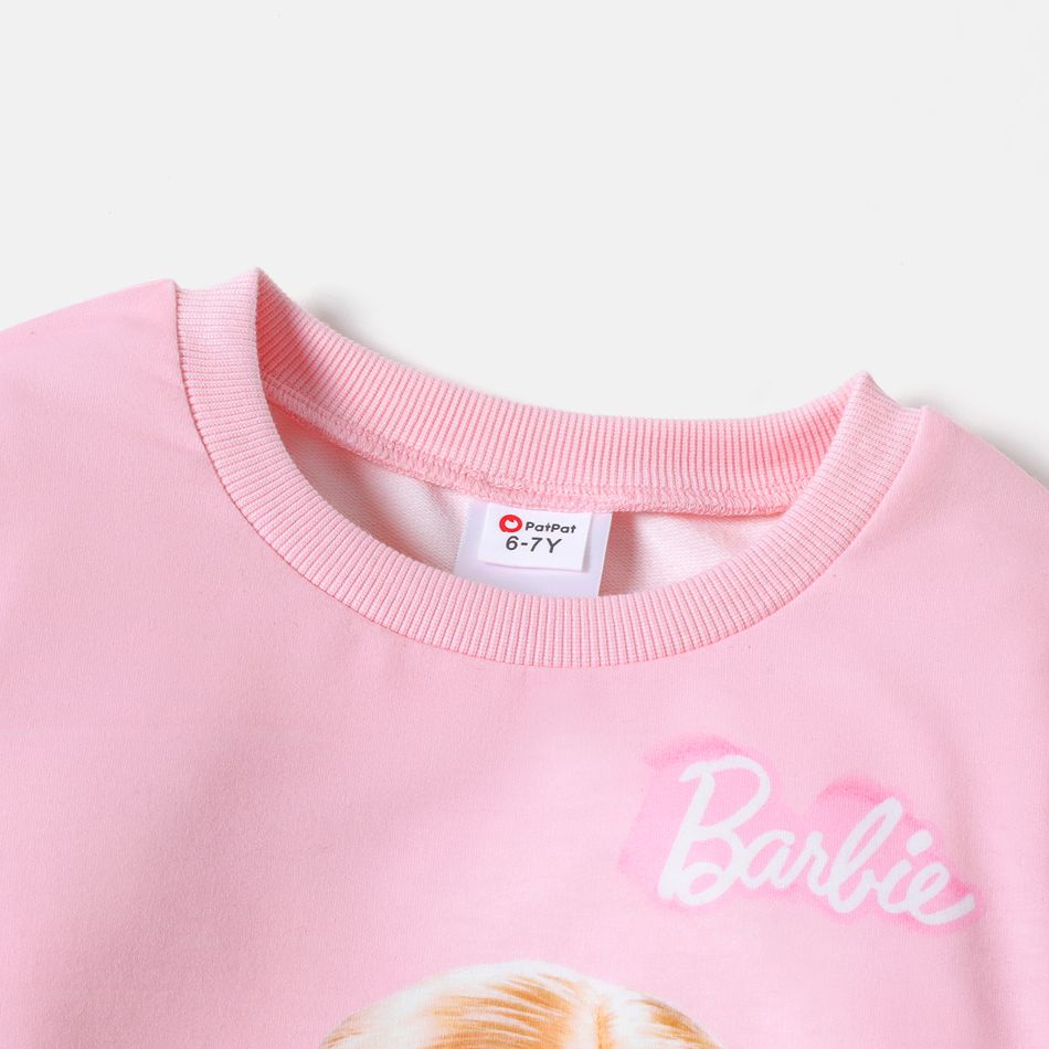 Barbie 2pcs Kid Girl Character Print Pink Sweatshirt and PU Leggings Set Pink big image 4