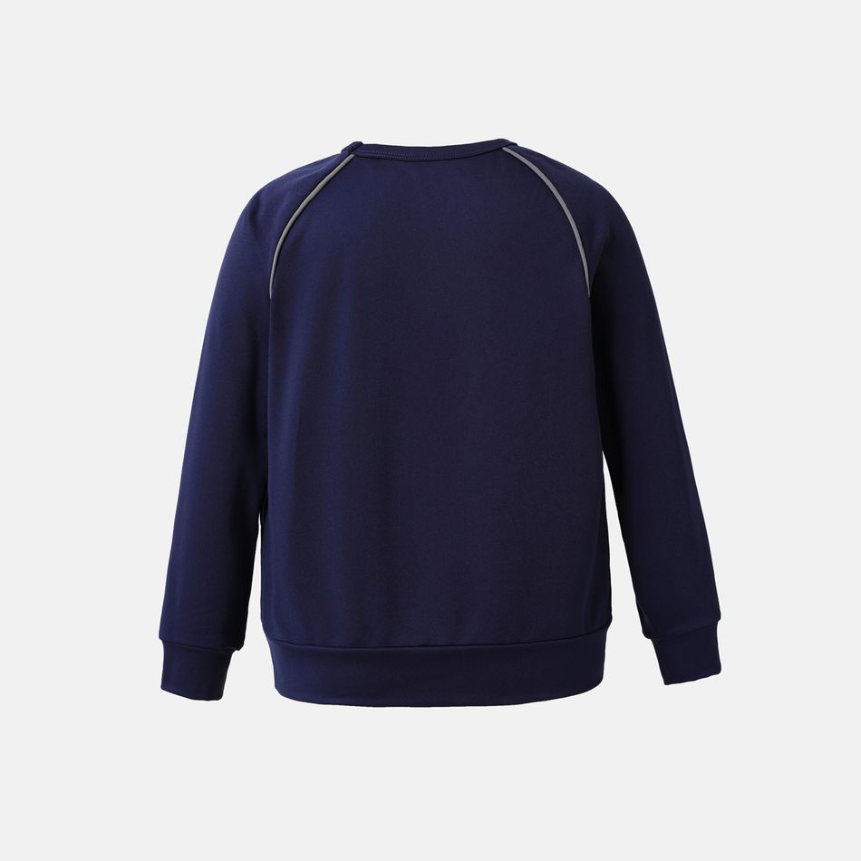 Activewear Kid Girl Solid Color Raglan Sleeve Pullover Sweatshirt Deep Blue