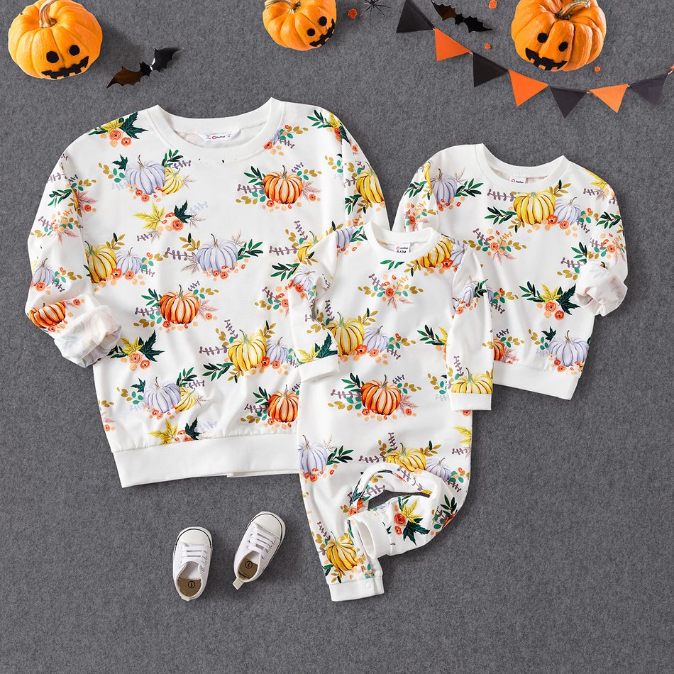Halloween Allover Pumpkin Print Long-sleeve Pullover Sweatshirts for Mom and Me Colorful