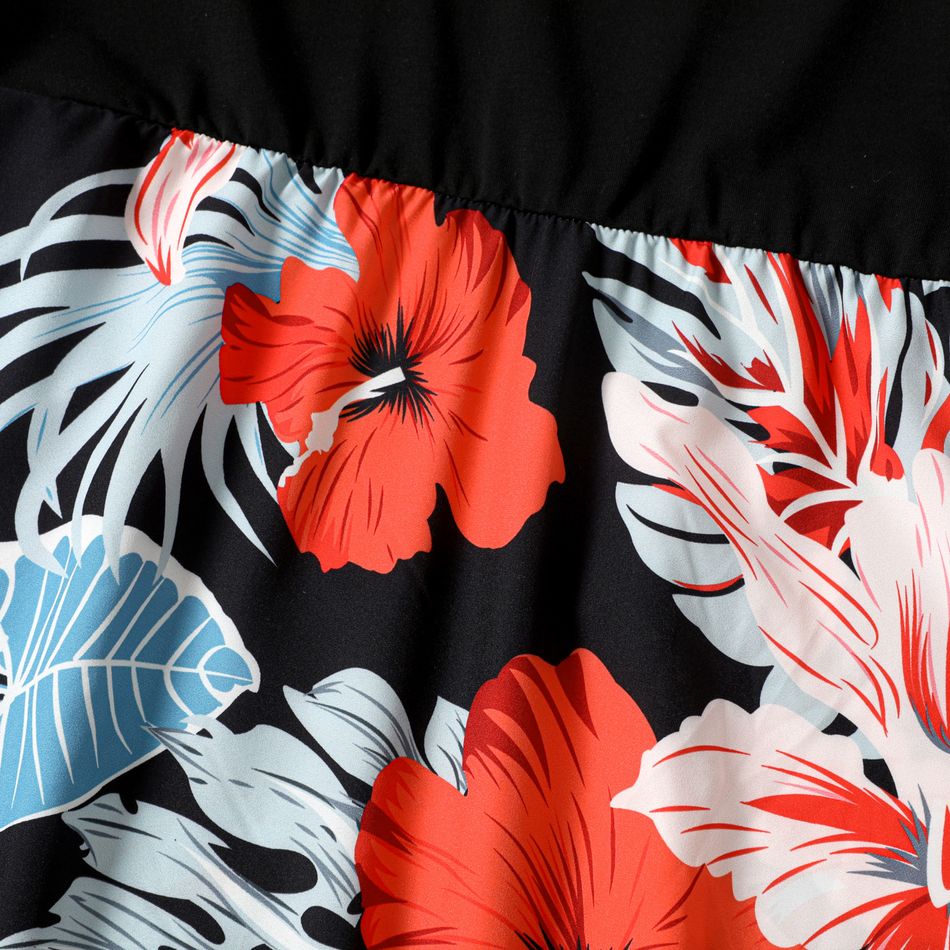 Vestidos para grávidas sem mangas Exterior Elegante Estampado completo Plantas e flores Costuras de tecido Malha e tecido Ponto contrastante Saia até ao meio da perna Preto big image 8