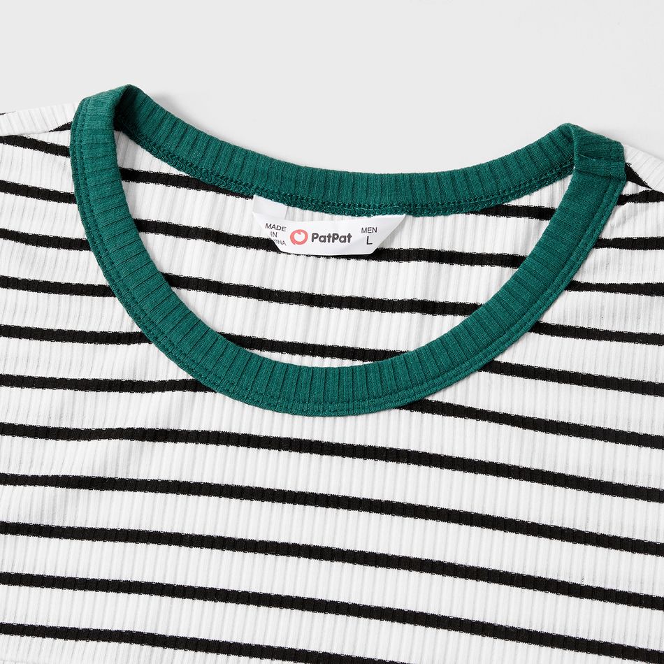 Family Matching Striped Colorblock Spliced Rib Knit Short-sleeve Bodycon Dresses and Tops Sets greenwhite big image 8