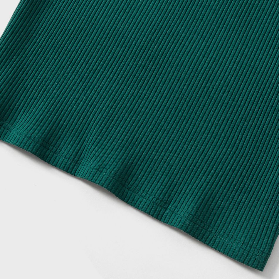 Family Matching Striped Colorblock Spliced Rib Knit Short-sleeve Bodycon Dresses and Tops Sets greenwhite big image 4