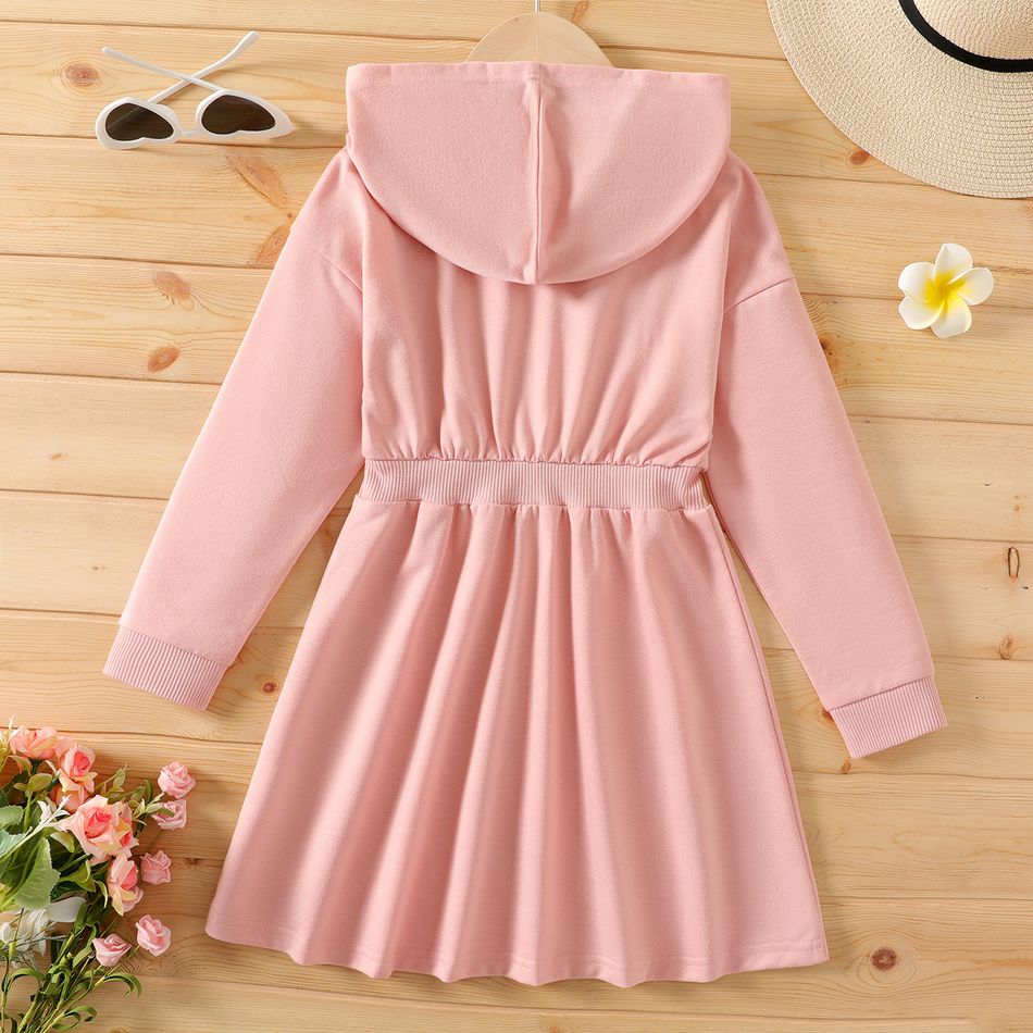 Kid Girl Solid Color Waisted Pink/Velvet Hooded Sweatshirt Dress darkpink big image 10