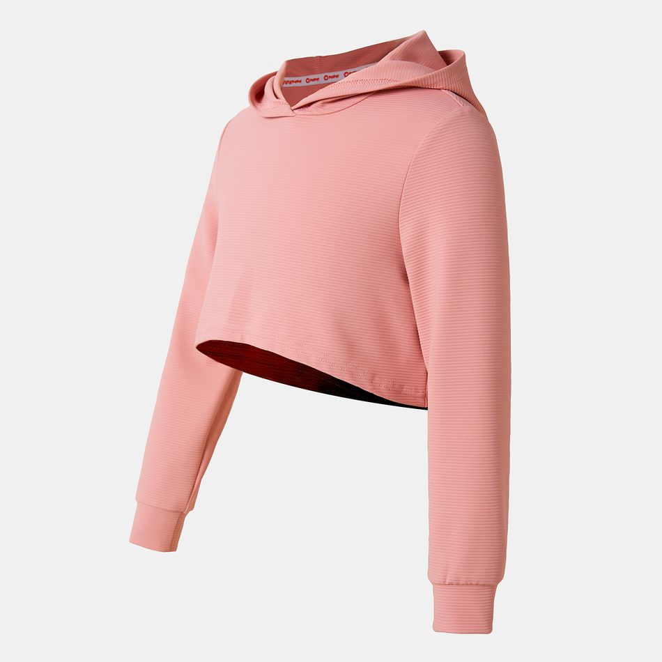 Activewear Toddler Girl Solid Color Crop Hoodie Sweatshirt pink big image 2