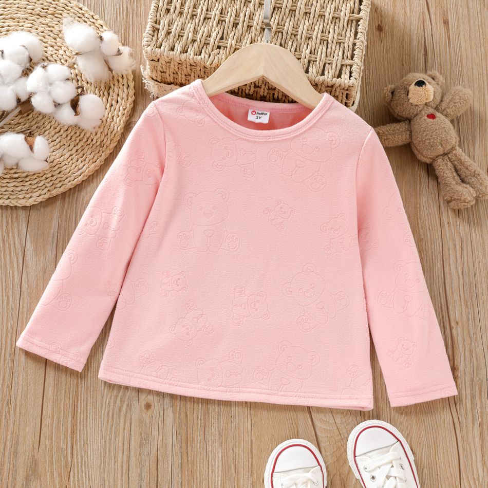 Toddler Girl Bear Pattern Long-sleeve Solid Color Tee Pink