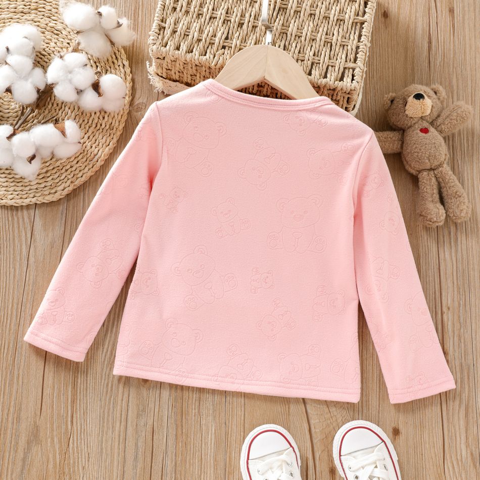 Toddler Girl Bear Pattern Long-sleeve Solid Color Tee Pink big image 2