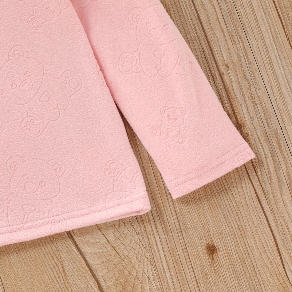 Toddler Girl Bear Pattern Long-sleeve Solid Color Tee Pink big image 5