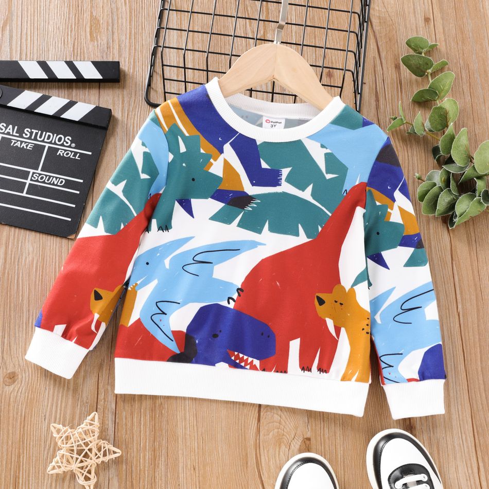 Toddler Boy Animal Print Colorblock Pullover Sweatshirt Multi-color big image 1