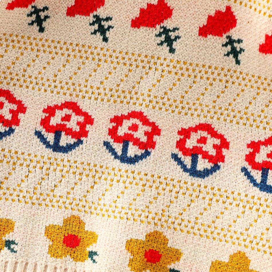 Toddler Girl Sweet Floral Jacquard Knit Sweater Apricot big image 4