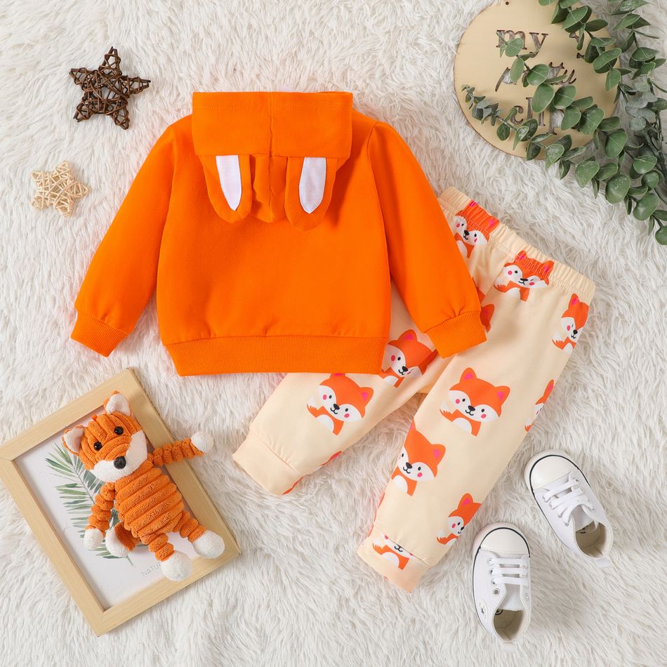 2pcs Baby Boy/Girl 100% Cotton Long-sleeve Fox Graphic Hoodie and Sweatpants Set Orange big image 5