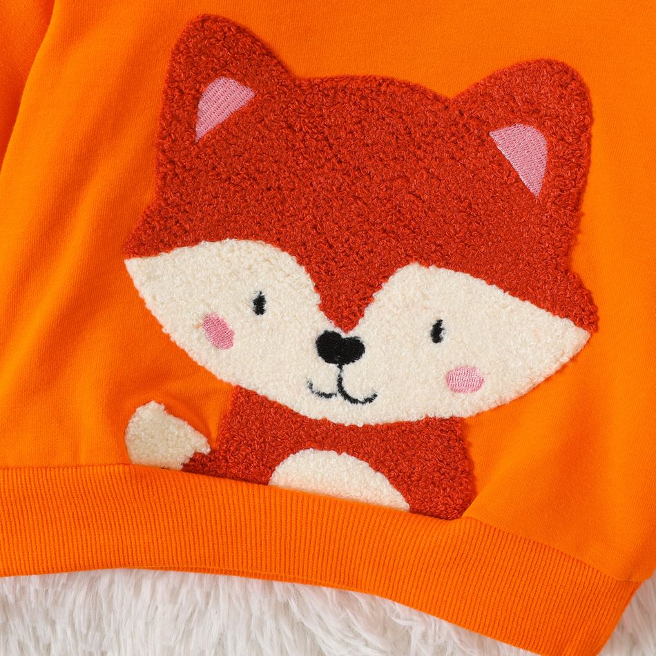 2pcs Baby Boy/Girl 100% Cotton Long-sleeve Fox Graphic Hoodie and Sweatpants Set Orange big image 3