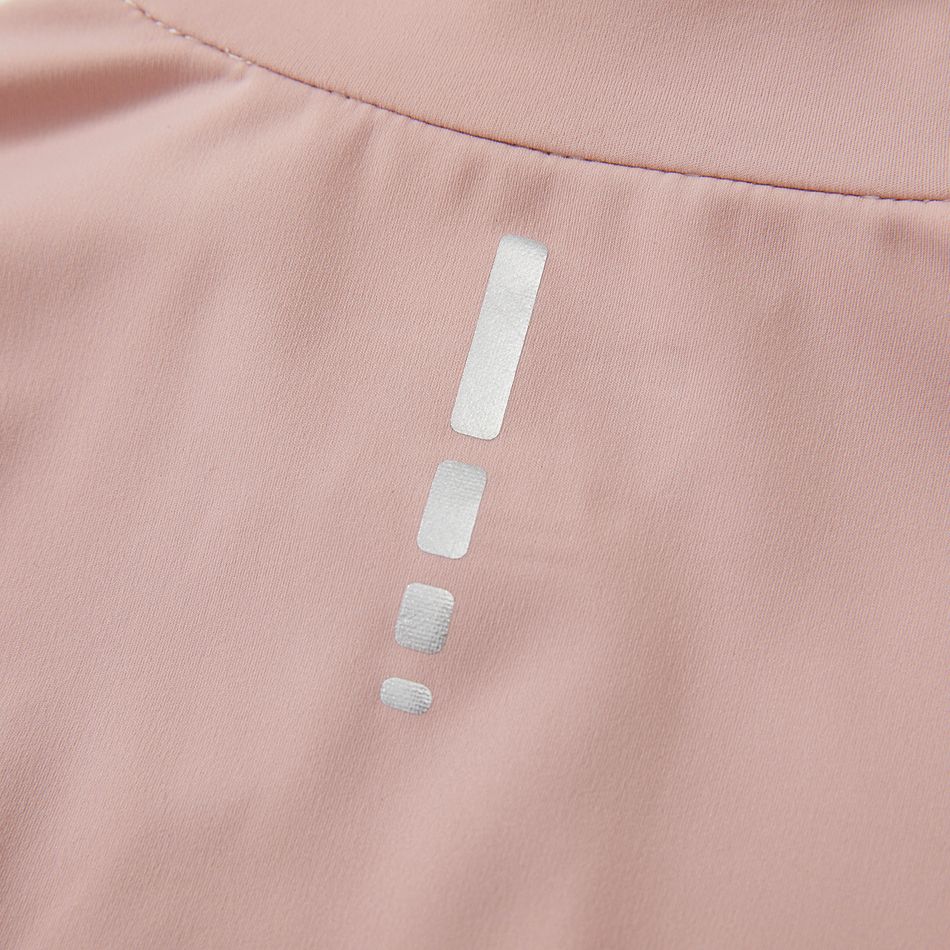 Activewear Kid Girl Stand Collar Zipper Design Solid Color Long-sleeve Tee Pink big image 3