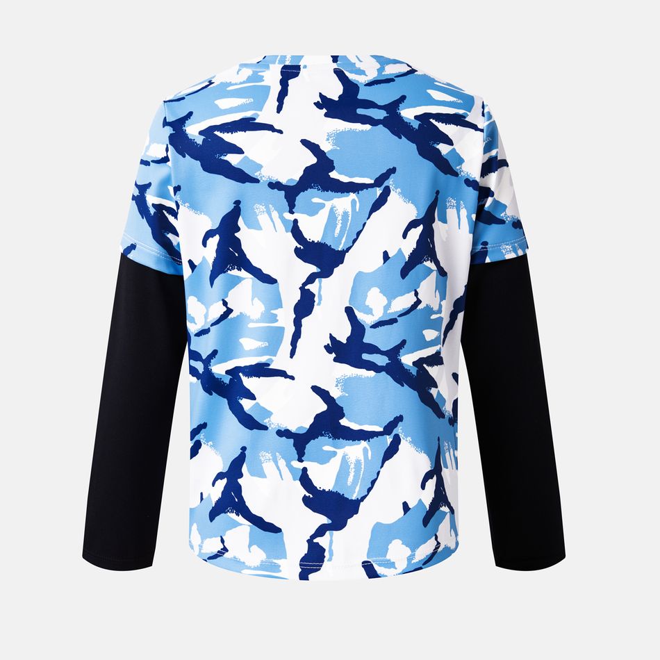 Activewear Kid Boy Camouflage Print Splice Long-sleeve Tee Light Blue big image 3