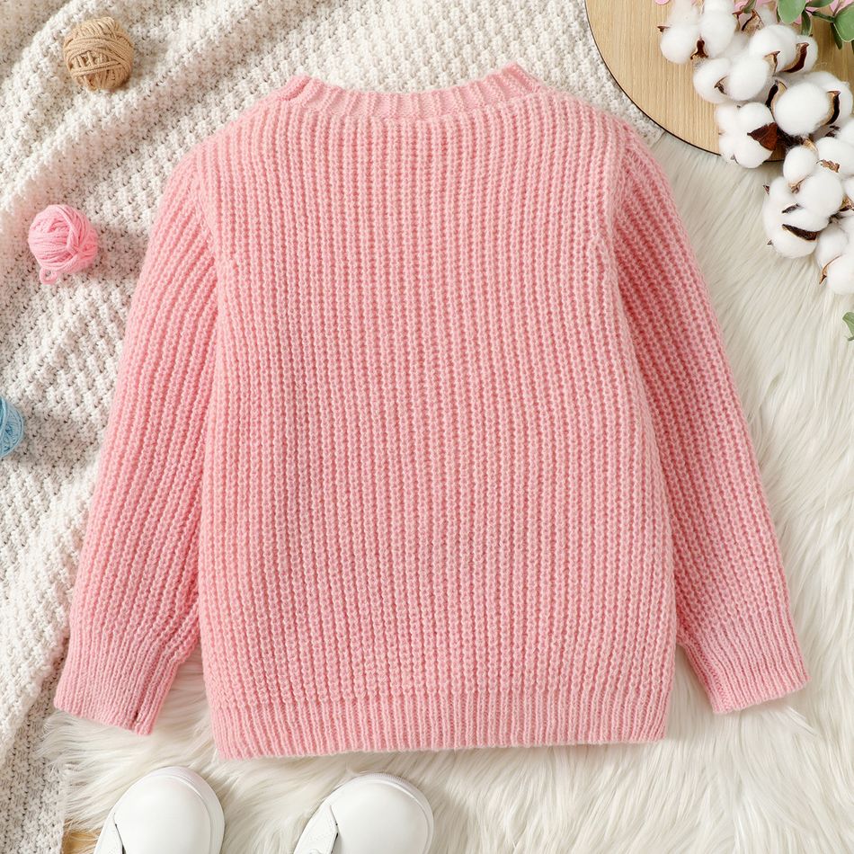 Kid Girl Button Design Solid Color Knit Sweater Cardigan Pink big image 3
