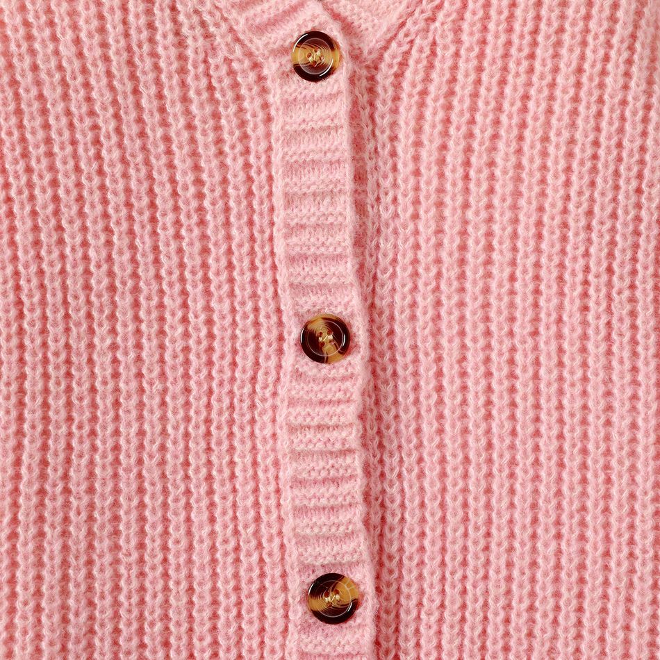 Kid Girl Button Design Solid Color Knit Sweater Cardigan Pink big image 5