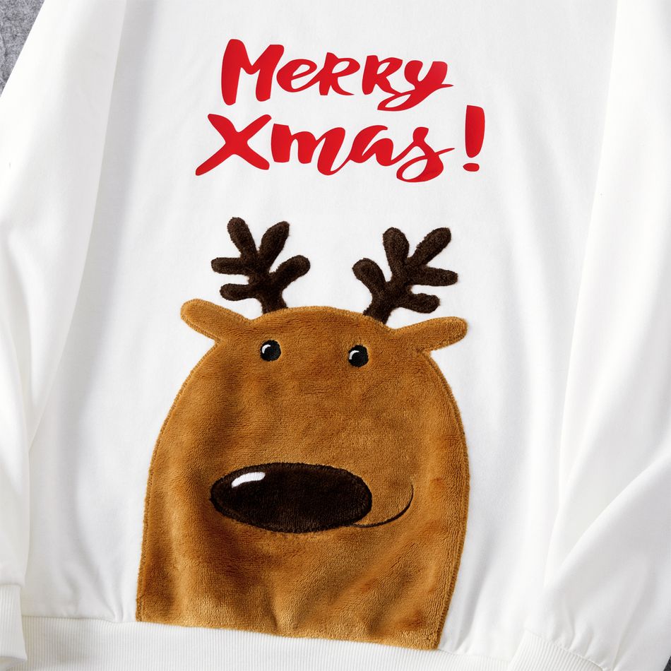 Christmas Family Matching Deer Embroidered Letter Print White Long-sleeve Sweatshirts White big image 4