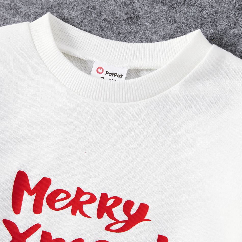 Christmas Family Matching Deer Embroidered Letter Print White Long-sleeve Sweatshirts White big image 8