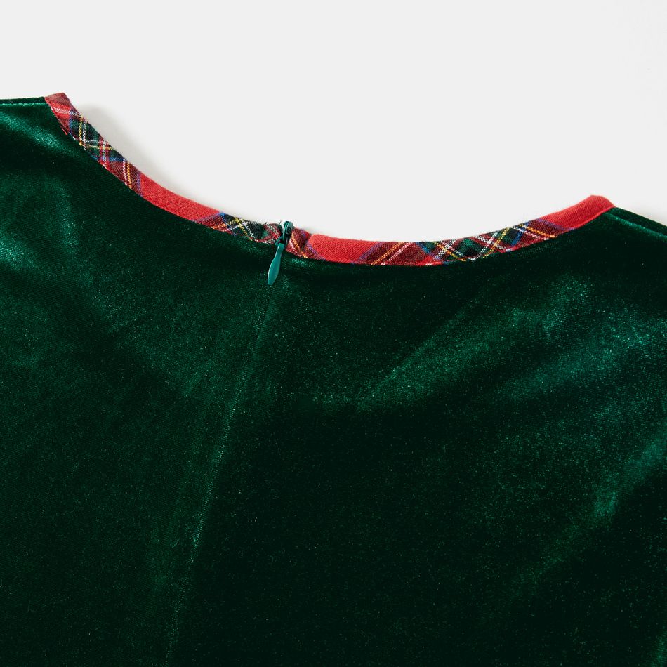 Family Matching Velvet Spliced Red Plaid Dresses and Long-sleeve Button Up Shirts Sets Green big image 4