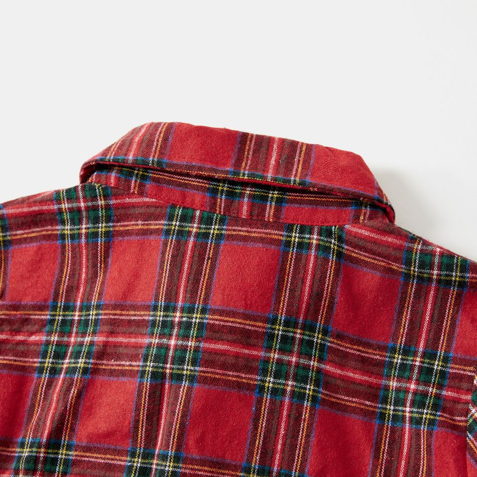 Family Matching Velvet Spliced Red Plaid Dresses and Long-sleeve Button Up Shirts Sets Green big image 17