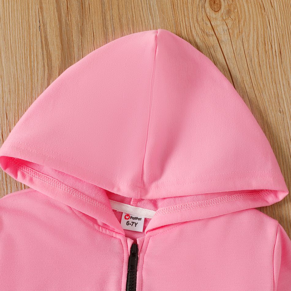 3pcs Kid Girl Black Camisole & Letter Print Hooded Jacket and Colorblock Pants Set Pink big image 4
