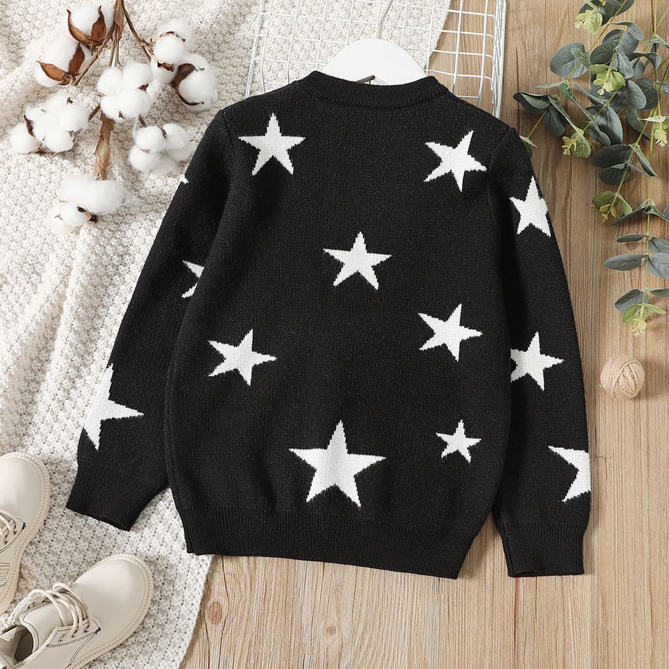 Kid Boy/Kid Girl Star Pattern Black Knit Sweater Black