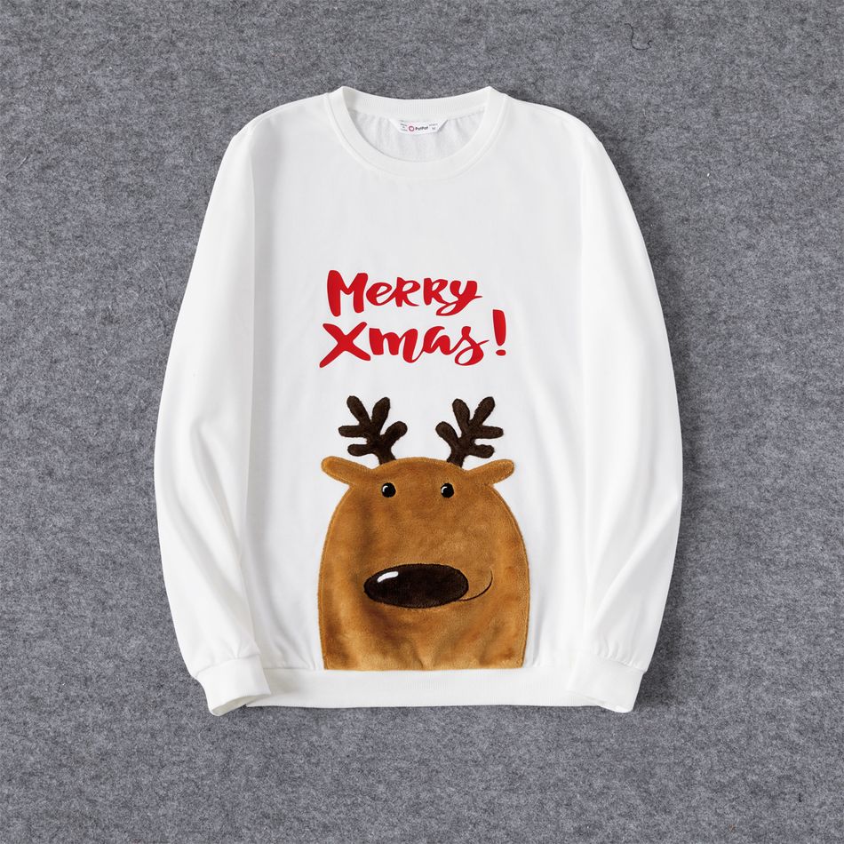 Christmas Family Matching Deer Embroidered Letter Print White Long-sleeve Sweatshirts White big image 6