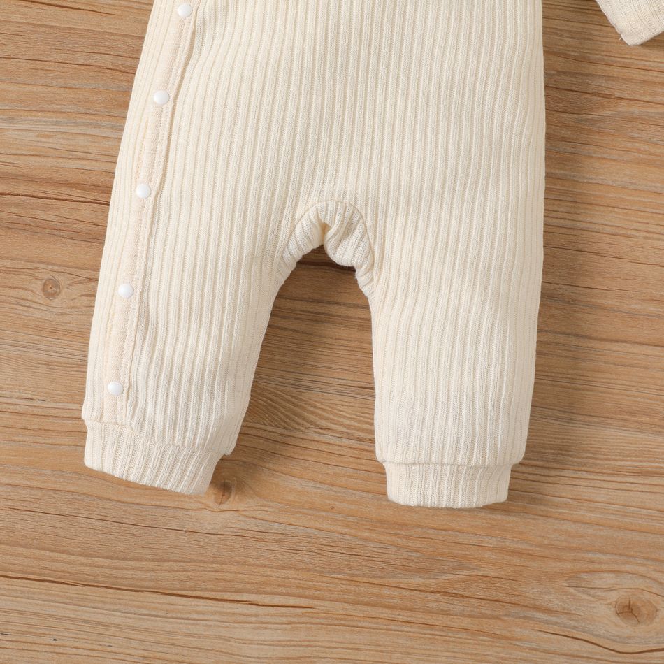 2pcs Baby Boy/Girl Solid Rib Knit Button Front Long-sleeve Jumpsuit with Hat Set Apricot big image 5