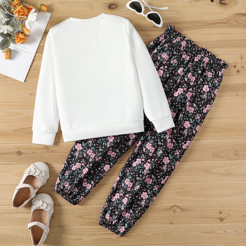 2pcs Kid Girl 3D Bowknot Design Rabbit Print Sweatshirt and Floral Print Pants Set White big image 5