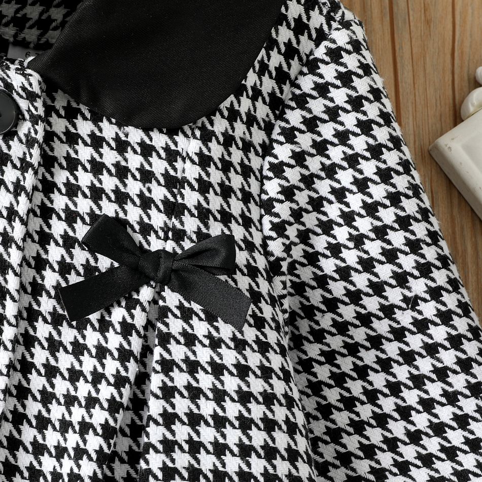 Kid Girl Bowknot Design Lapel Collar Houndstooth Coat Black/White big image 4
