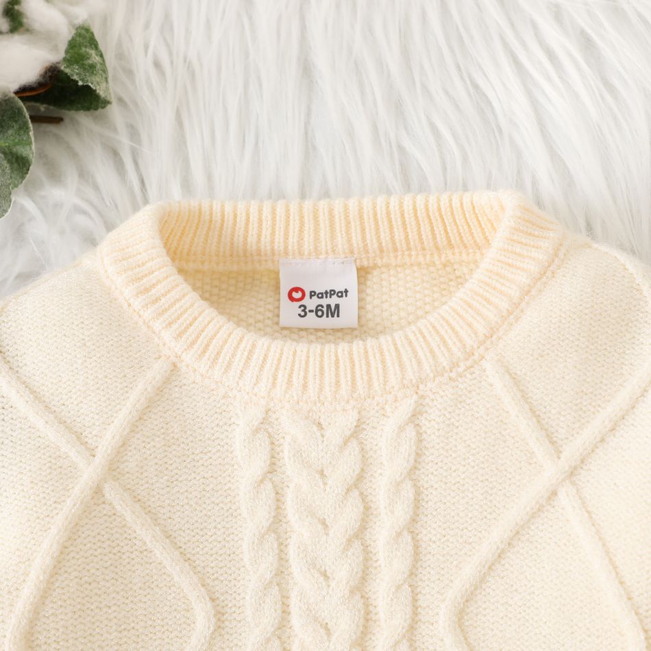Baby Boy Plaid Long-sleeve Spliced Cable Knit Pullover Sweater Beige big image 10