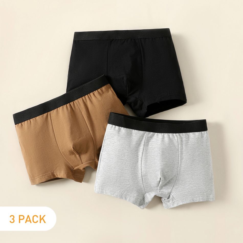 3-Pack Kid Boy Solid Color Cotton Underwear Boxer Briefs Multi-color big image 1