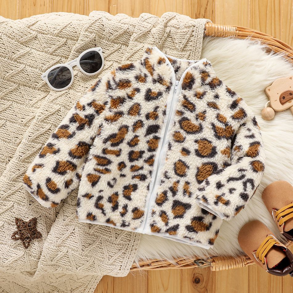 Baby Girl Long-sleeve Thermal Fuzzy Leopard Coat Apricot
