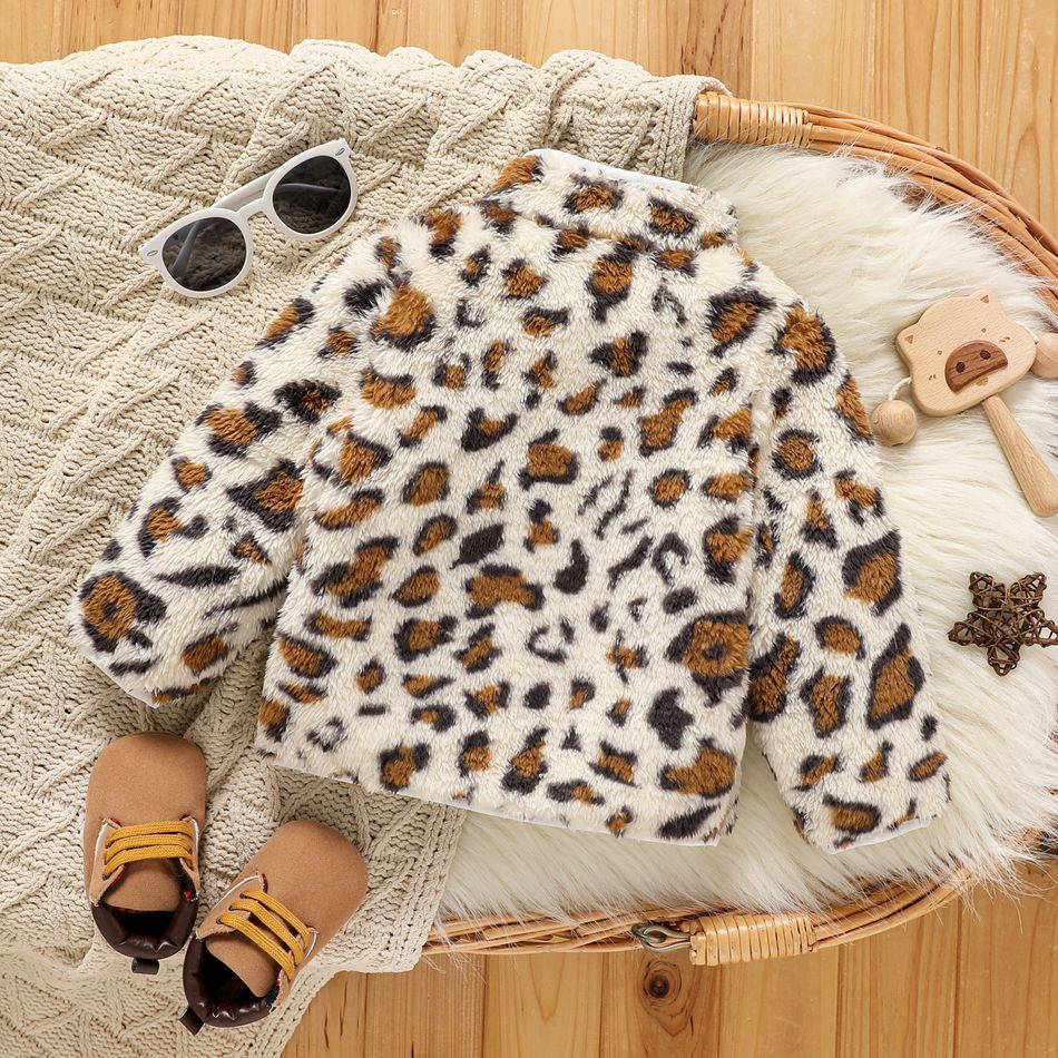 Baby Girl Long-sleeve Thermal Fuzzy Leopard Coat Apricot big image 2