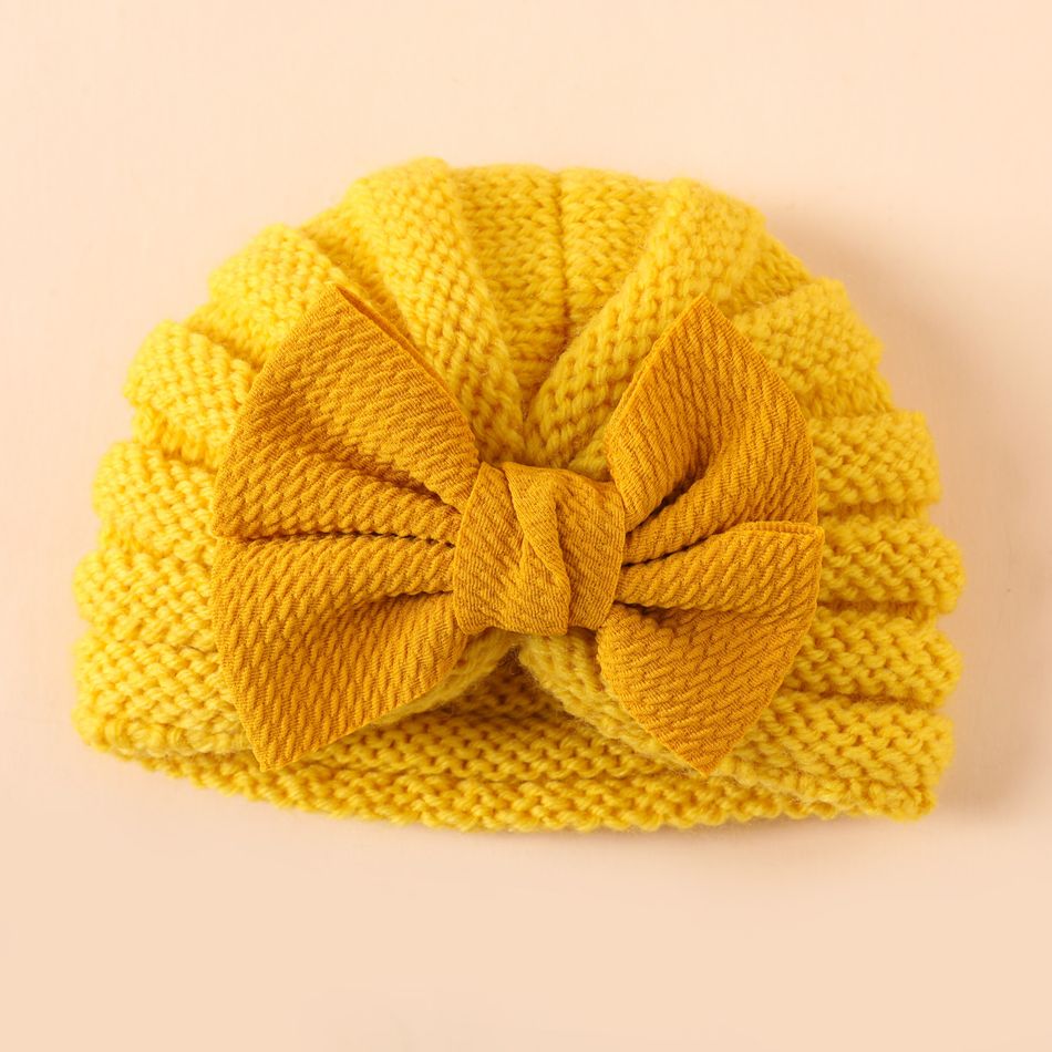 Baby / Toddler Bow Decor Knitted Beanie Hat Yellow big image 6
