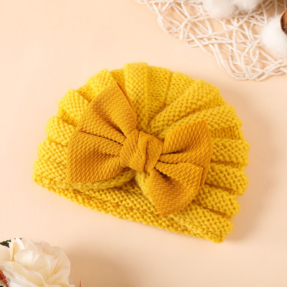 Baby / Toddler Bow Decor Knitted Beanie Hat Yellow big image 3