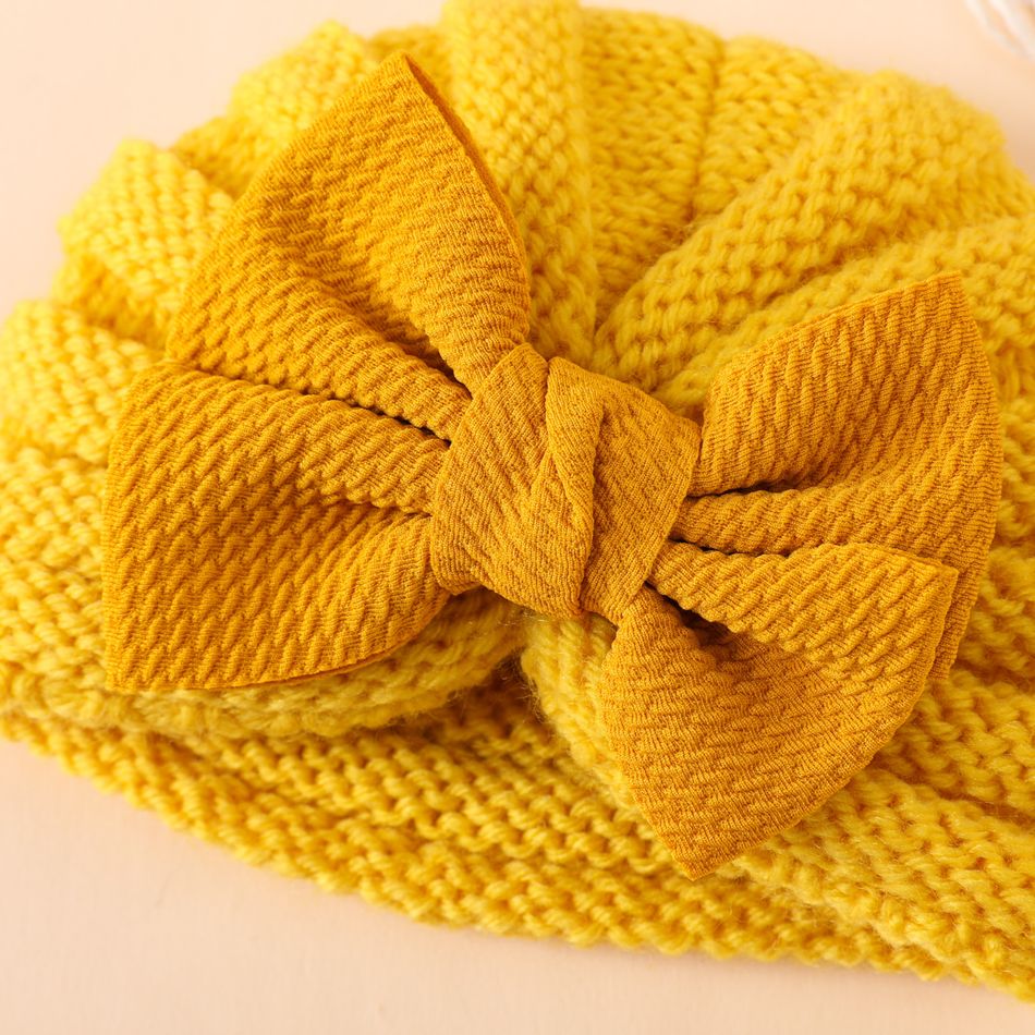Baby / Toddler Bow Decor Knitted Beanie Hat Yellow big image 4
