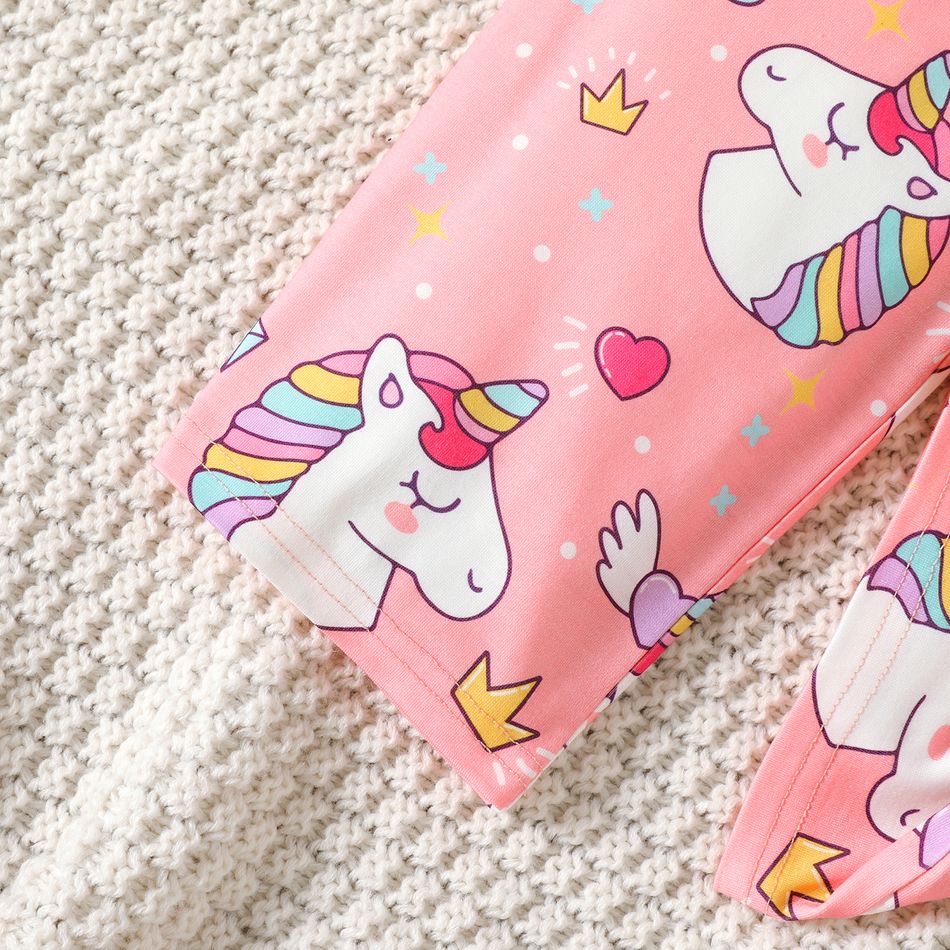 2pcs Kid Girl Unicorn Print Long-sleeve Tee and Pink Pants Pajamas Set ColorBlock big image 4